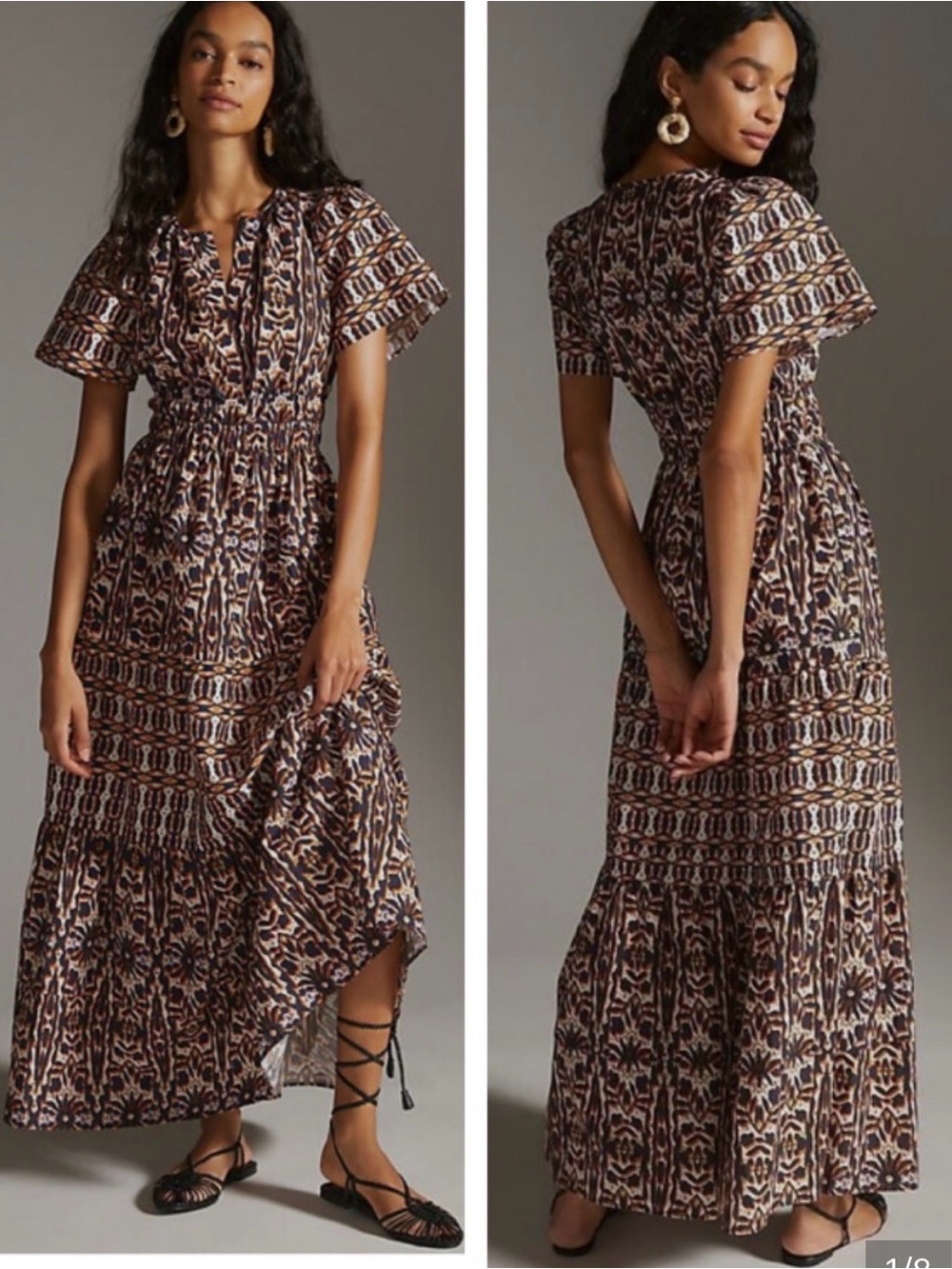 Anthropologie Navy, Orange and Brown Somerset  Maxi Dress. Great for Fall.